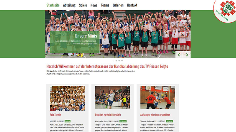 Webdesign & Typo3  für den TV Friesen Telgte, www.handball-telgte.de