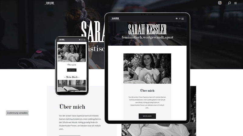 Mobile Webseite für Sarah Kessler, www.sarahbration.de