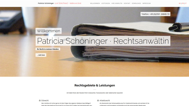 Webdesign & Typo3 für Patricia Schöninger, www.ra-in-muenster.de