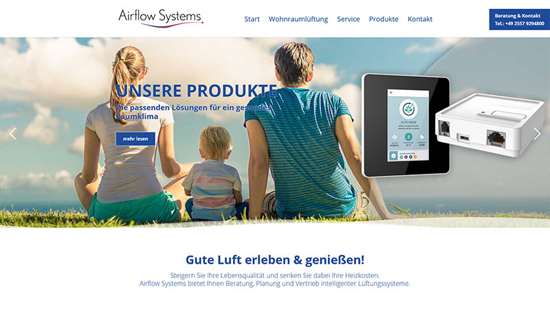 Webdesign & Programmierung für Airflow Systems GmbH Wettringen
