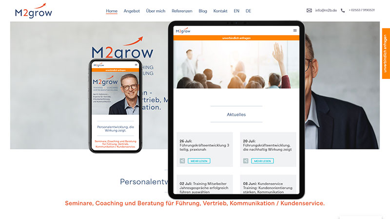 Webdesign & WordPress für M2grow, www.m2b.de