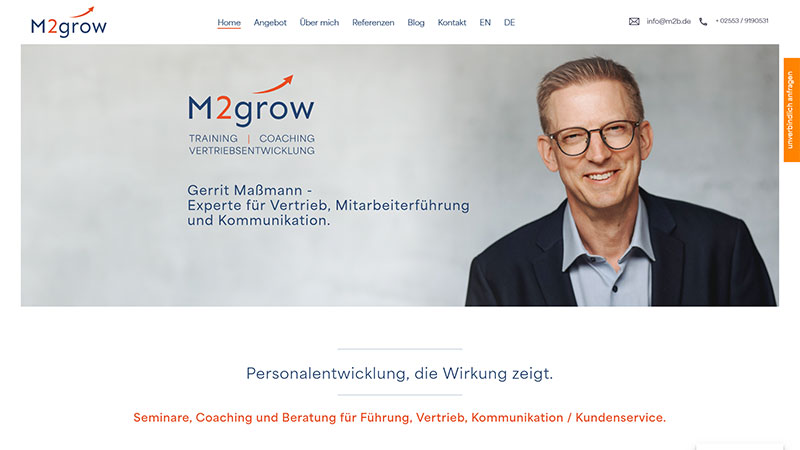 Webdesign für M2grow, www.m2b.de