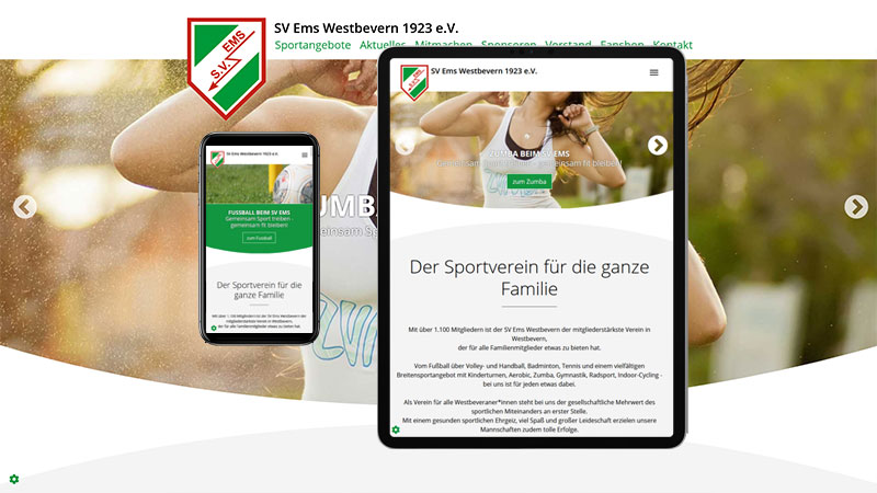 Webdesign & Typo3  für den für den SV Ems Westbevern, www.sv-ems.de